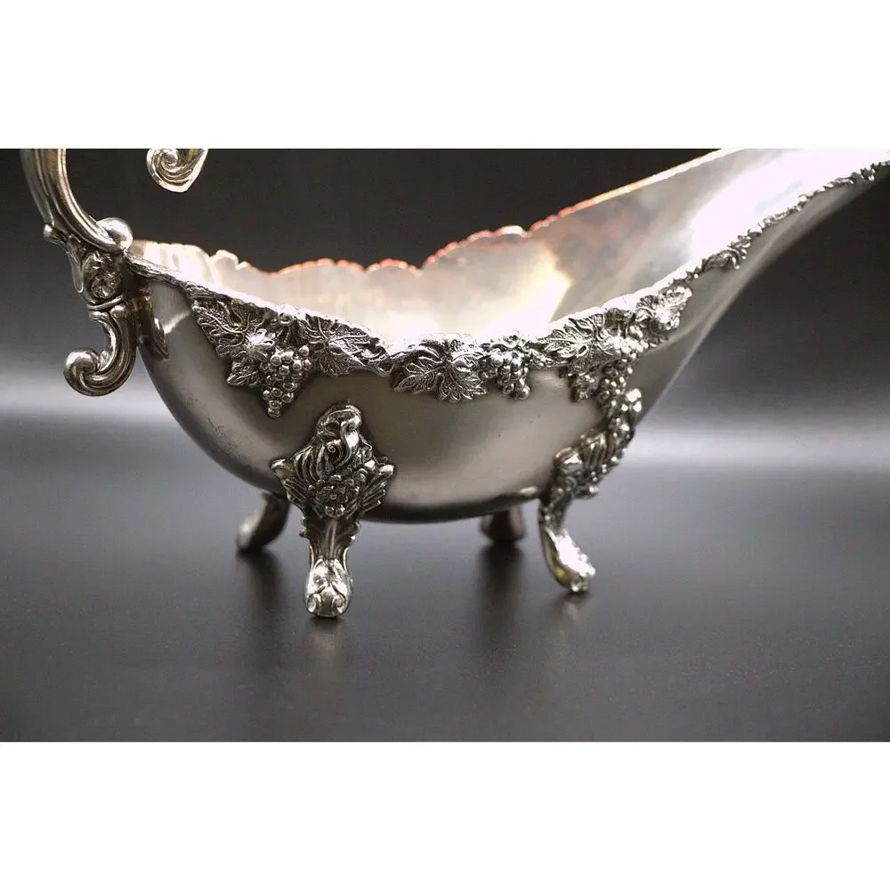 Sheffield England Victorian Silver Gravy Boat Heavy Ornate Footed Design